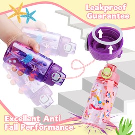 SENBSLAN Kids Water bottles with Removable Straw,600ml Toddler Drinks Bottle for School,Leakproof Children's Bottle BPA free Tritan Sport Bottle for Girls Boys School (Purple-Sea Animal)