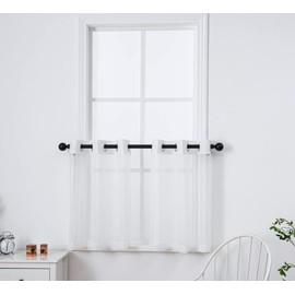 PI - Cortinas transparentes de nivel marfil de 30 pulgadas de longitud con ojales, cortina corta de gasa media ventana para cocina, baño, granja/sótano, 2 paneles (marfil, W42XL30)