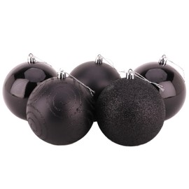 Christmas Concepts® Pack of 5-100mm (4") Large Baubles - Shiny, Matte & Glitter Design - Christmas Decorations (Black)