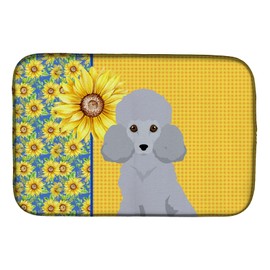 Caroline's Treasures WDK5465DDM Summer Sunflowers Toy Silver Poodle Dish Drying Mat Absorbent Dish Drying Mat Pad for Kitchen Counter Dish Drainer Mat for Countertop, 14 x 21", Multicolor