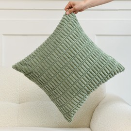 Panleding Pack of 2 Decorative Throw Pillow Covers, Corduroy Boho Striped Pillow Cases, Simple Modern Home Decor for Sofa Living Room Couch Bed, 18x18 Inch, Sage Green & Rust