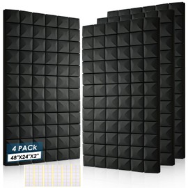 4 Pack Acoustic Panels, 48 x 24 x 2" Sound Proof Foam High Density Studio Wedge Tiles Fire Resistant Acoustic Panels for Home,Office, Recording Room, Studio (Black-4 Pack)