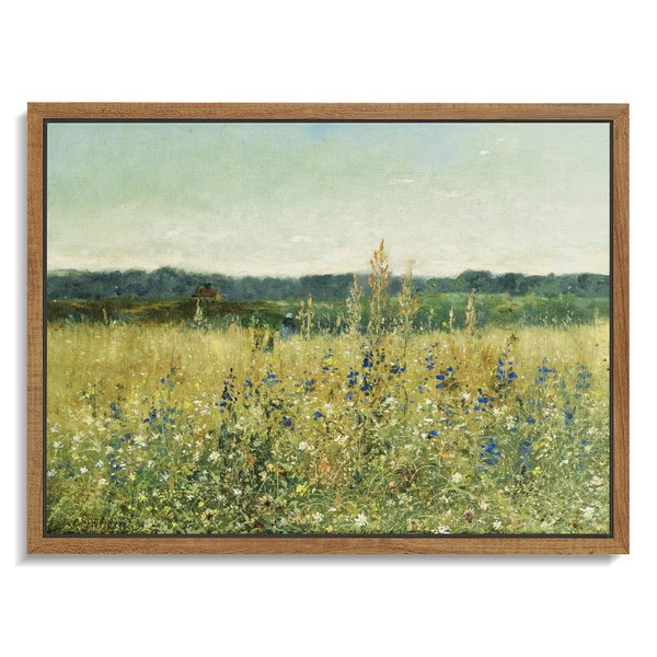 LITIVY Framed Wall Decor Wildflower Field Landscape Oil Painting Vintage Canvas Wall Art for Modern Farmhouse Bathroom Home Wall Decor French Country Decor(12"x16" Flower Field)