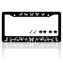 Beautiful Butterfly License Plate Frame Funny Floral for Front and Rear Car Tags Stainless Steel License Plate Holder Car Decoration with Screws 6.3 X 12.2 in
