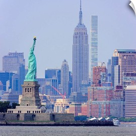 CANVAS ON DEMAND Statue of Liberty and Empire State Wall Decal, New York City Artwork
