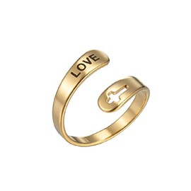 COLORFUL BLING Gold Silver Stainless Steel Adjustable Statement Promise Rings Hope Love Blessed Faith Engraved Band Rings Eternity Cross Jewelry for Women Men, Metal, stainless