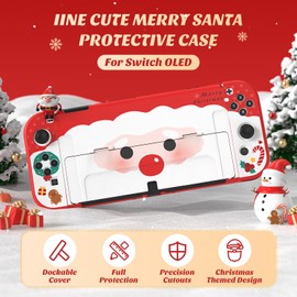 IINE Dockable Switch OLED Protective Case, Christmas Theme Switch OLED Cover, Full Protection Hard PC Protective Shell