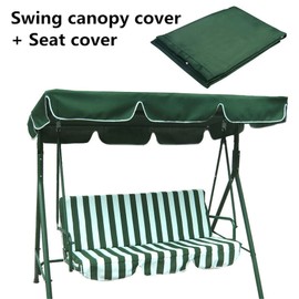 3 Person Outdoor Patio Swing Chair Replacement Canopy + Removable Seat Cover, Garden Swing Cover for Patio Yard Swin Canopy Seat Furniture Cover Waterproof Sunshade UV Block(Green)