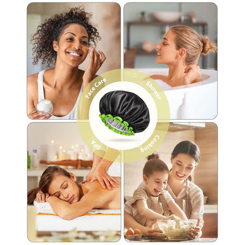 mikimini Black Shower Cap 1 Pack, Reusable, Double Layers Waterproof
