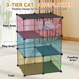 VISCOO VISCOO Cat Cage, 3-Tier DIY Catio Cat Enclosures, Cat Playpen Indoor & Outdoor with Hammock, Detachable Metal Wire Kennel Cats Crate, 2x1x3 Exercise Place for 1-2 Cats/Kitten