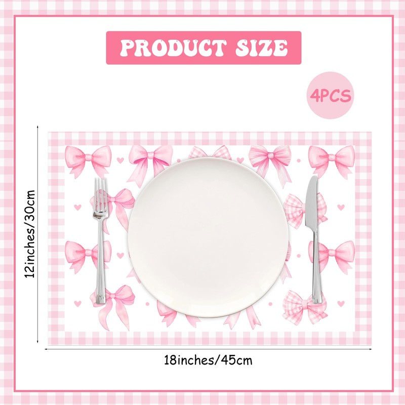 Cheerupp Pink Bow Theme Place Mats Set of 4, Bow