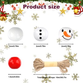 40 Pieces Snowman Wooden Beads, Wooden Beads, Christmas Wooden Beads with Face, 20 mm Craft Set, Christmas for DIY Handmade Decorations, Crafts, Craft Beads, Snowman Craft Set