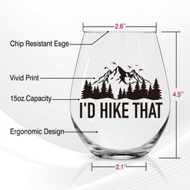 Perfectinsoy I'd Hike That Stemless Wine Glass, Cool Wine Glass for Hiking Camping Mountain Lovers Hikers, Birthday Gifts for Friends Colleagues Sisters Brothers Dad Uncle Husband