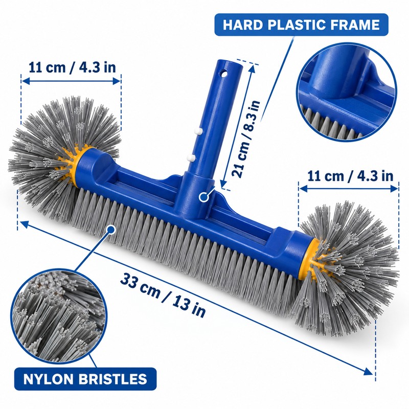 2 Pack 13 Inch Pool Cleaning Brush Heads with Rounded