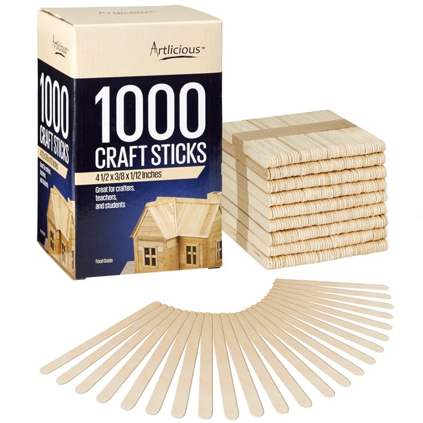 Artlicious 1000 Pcs Wood Craft Sticks, Popsicle Sticks for Crafts, Icecream Sticks, Wooden Dowel, Wax Sticks, Tongue Depressors