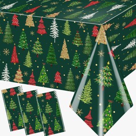 GREHUMOR Christmas Tree Tablecloth Merry Christmas Green Party Decorations Christmas Tree Snowflake Theme Disposable Rectangle Table Cover for Xmas Winter Party Picnic Dinner Decor