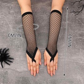 Latious Fingerless Long Fishnet Gloves Black Elbow Length Mesh Gloves Rave Prom Accessories for Women (Black)