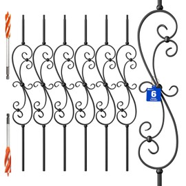 Wrought Iron Hollow Balusters - Deck Spindles Stair Railing Indoor,Stair Scroll Hollow Iron Baluster Stair spindles, for Staircase Interior, Includes 2 Drill Bits for Wood(6 Pack Black)