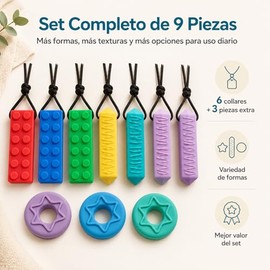 Collar Mordedor Sensorial 9 Piezas para Niños y Bebés, Set Completo de Collares Masticables de Silicona sin BPA, Mordedera Sensorial para Autismo, TDA