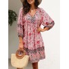 Qearal Pink Floral Dress Women Summer Beach Vacation Loose Fit