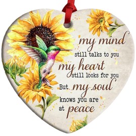 Rigufu 2024 Christmas Orrnament Heartfelt Memorial Ceramic Ornament – Hummingbird & Sunflower Design for Christmas Tree, Sympathy Gifts