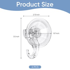 4 Pcs Suction Hooks for Bathroom,Window Suckers Hook Wreath Hanger For Front Door Stick On Holder Heavy Duty Reusable Round Vacuum Suction Cup Transparent Removable Plastic Sucker,for Shower Towel (4)