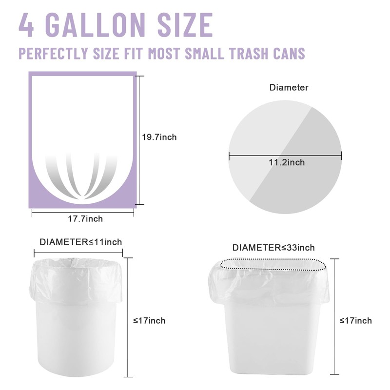 Ryobyo 100 Count 4 Gallon Unscented Trash Bags, Strong and