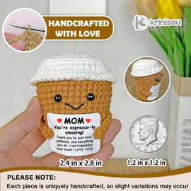 Krinisou I Love You Mom Gifts From Daughter Son, Mother Day Birthday Thank You Gift for Mom, Mama Positive Crochet Espresso