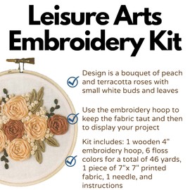 Leisure Arts Embroidery Kit 4" English Roses - cross stitch kits for beginners - embroidery kit for beginners - embroidery kits for adults - embroidery kits for adults