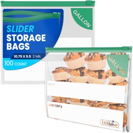 DiRose Gallon Slider Storage Bags, Easy Open Zip, Ideal for Food Storage and Organization, 50 Count