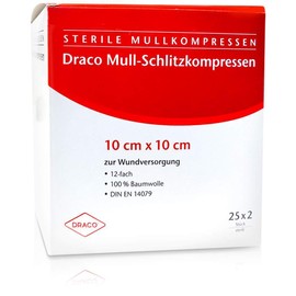 SCHLITZKOMPRESSEN Gauze 10 x 10 cm Sterile Pack of 12 25 x 2 Pieces