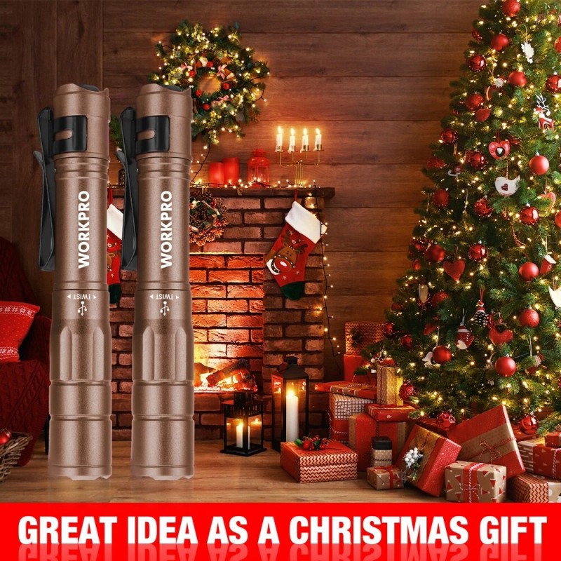 WORKPRO 2PCS Rechargeable LED Pen Light Ultra-Compact Flashlight Mini Flashlight