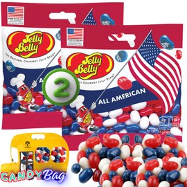 (2 PACK)Patriotic Jelly Beans Candy - All American - Red, White, and Blue Fruit Flavored American Mix Chewy Candies for 4th of July|Independence Day - 3.5oz Each Bag - Included One Think FWD Candy ZipBag (American)