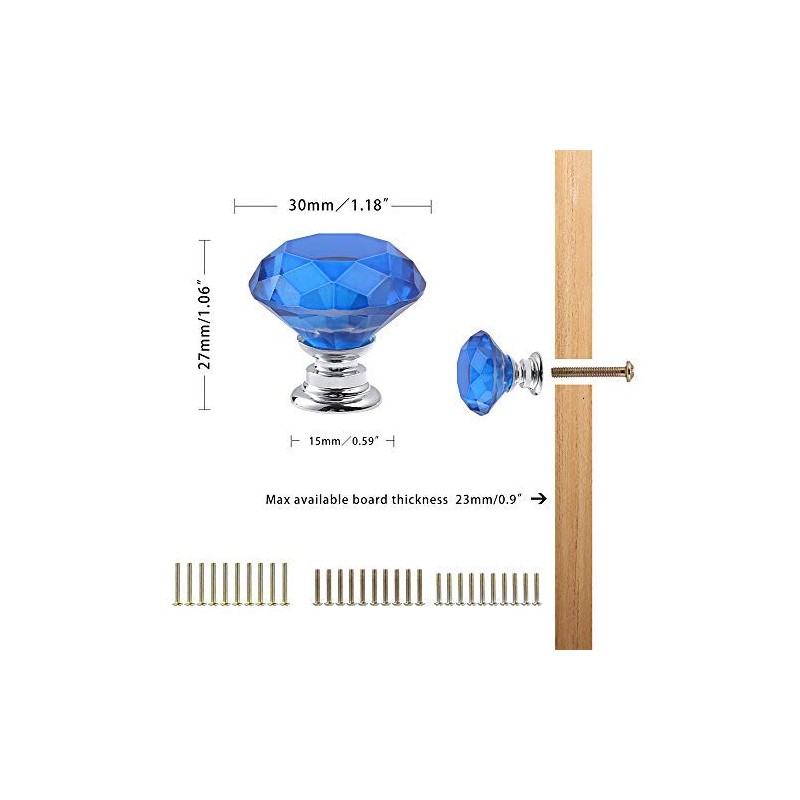 CZC HOME 10pcs 30mm Crystal Glass Door Drawer Knobs Diamond