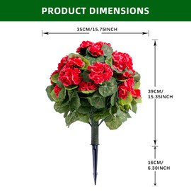 MilleLoom 21.6 Inch Artificial Topiary Flower Ball Trees with Ground Spike, Set of 2 Fake Boxwood Flowers Shrubs with Stake for Outdoor,Red