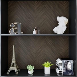 VaryPaper 15.7"x78.7" Herringbone Dark Brown Wood Contact Paper for Countertops Waterproof Wood Wallpaper Peel and Stick Removable Wood Vinyl Wrap for Furniture Cabinets Counter Top Stick Paper