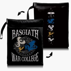 Fourth Wing Book Cover Dragon Ridder Inspired Gift, Fourth Wing Merch Pattern Reusable Book Pouch, BASGIATH WAR COLLEGA Book Sleeve for Book Lovers (Black-Basgiath, Large)