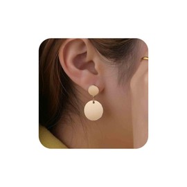 Aneneiceera Vintage Disc Coin Dangle Earrings Gold Double Coin Earrings Tiny Disc Earrings Minimalist Earrings Jewelry for Women and Girls