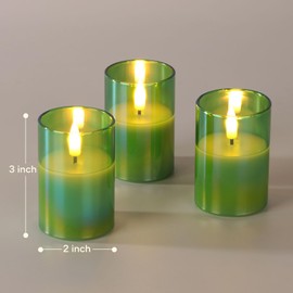 Girimax Green Christmas Flameless Votive Candles with Remote Batteries, Glass Flickering LED Battery Candles Set of 6 Φ 2" H 3"