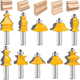 OLETBE 10 PCS Router Bit Set, 1/2-Inch Shank Round Over Raised Panel Cabinet Ogee Door Rail and Stile Router Bits, Woodworking Wood Cutter, Wood Carbide Groove Tongue Milling Tool (LINE)