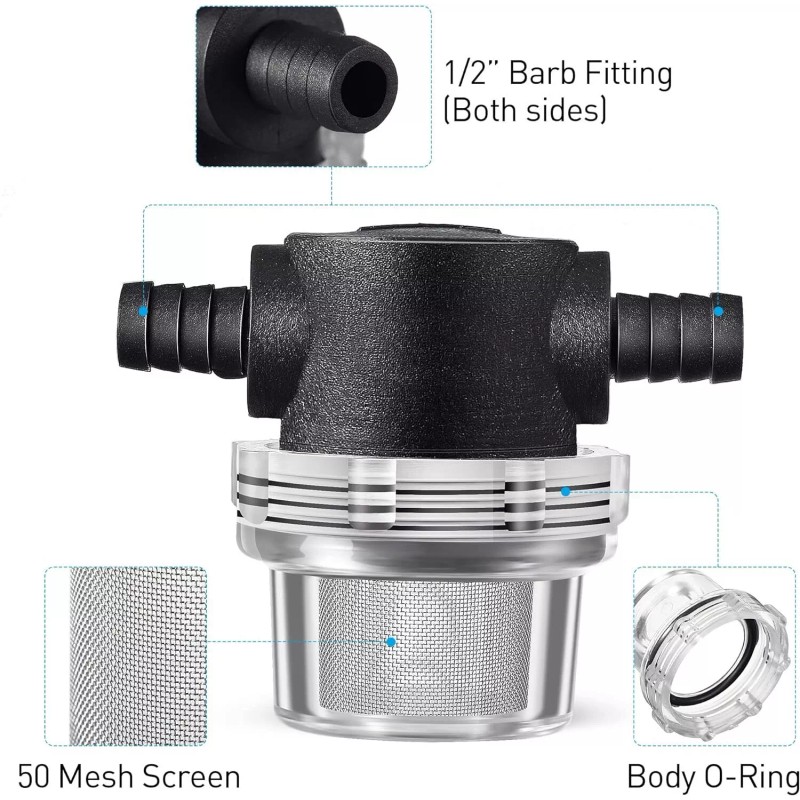 Dreyoo Water Pump Strainer, 3/8 Inch Hose Barb In-Line Strainer