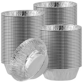 YUENPUN 100 PCS 180ml Aluminium Pie Dishes, Round Foil Dishes Small Round Deep Foil Pie Dishes Aluminium Foil Baking Bowl for Baking and Cooking, Apple Pies, Muffins, Cakes Making