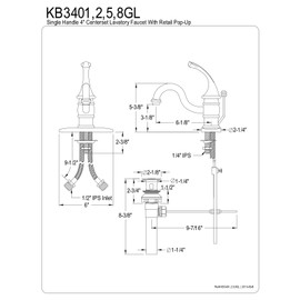 Kingston Brass KB3402GL Georgian 4-Inch Lavatory Faucet With Retail Pop-Up Drain, Polished Brass