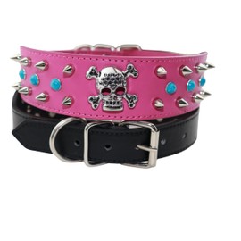 MOJTEKI Spiked Dog Collar -Adjustable PU Leather Pet Collar for Small Medium Large Dogs Gift for Boys Girls Dog Black and Pink Pack of 2 Large