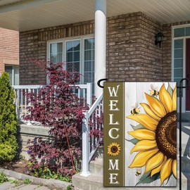 Welcome Summer Garden Flags for Outside 12x18 Inch Double Sided Spring Sunflower Bee Garden Flag for Outdoor Indoor Lawn House Yard Sign Decor