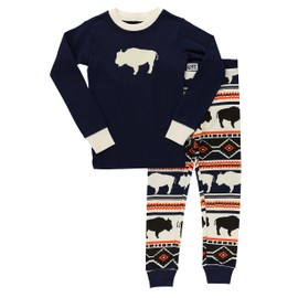 Lazy One Warm Long-Sleeved Kids' Pajamas for Girls and Boys, Funny Kids' Pajama Sets, Cozy, Comfy (Buffalo Fair Isle, 2T)