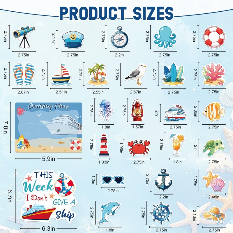 27PCS Cruise Door Decorations Magnetic, Cute Nautical Cruise Door Magnets