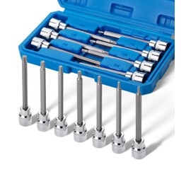 Bates- Extra Long Torx Bit Socket Set, 7 Pieces, 3/8" Drive T10-40, 4-3/8" Long Torx Socket Set 3/8 Drive