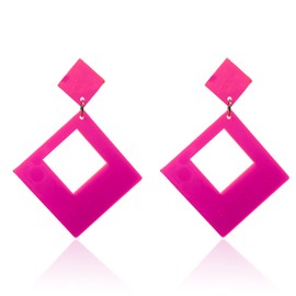 TIANHONGYAN Lightweight Unique 80s Retro Acrylic Dangle Earrings Geometric square Neon Drop Dangle Earrings for Women Party Costume Accessory (fluorescent powder)