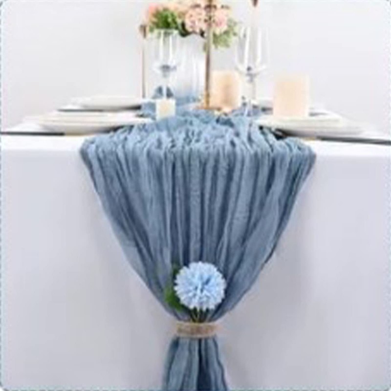 Blue Bohemian Style Table Runner, Polyester Table Cloth, Wrinkle Gauze,